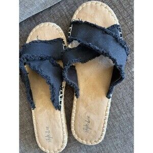 Style & Co Kelt Sandals Women 11 Black Canvas Criss Cross Slide Sandals Boho
